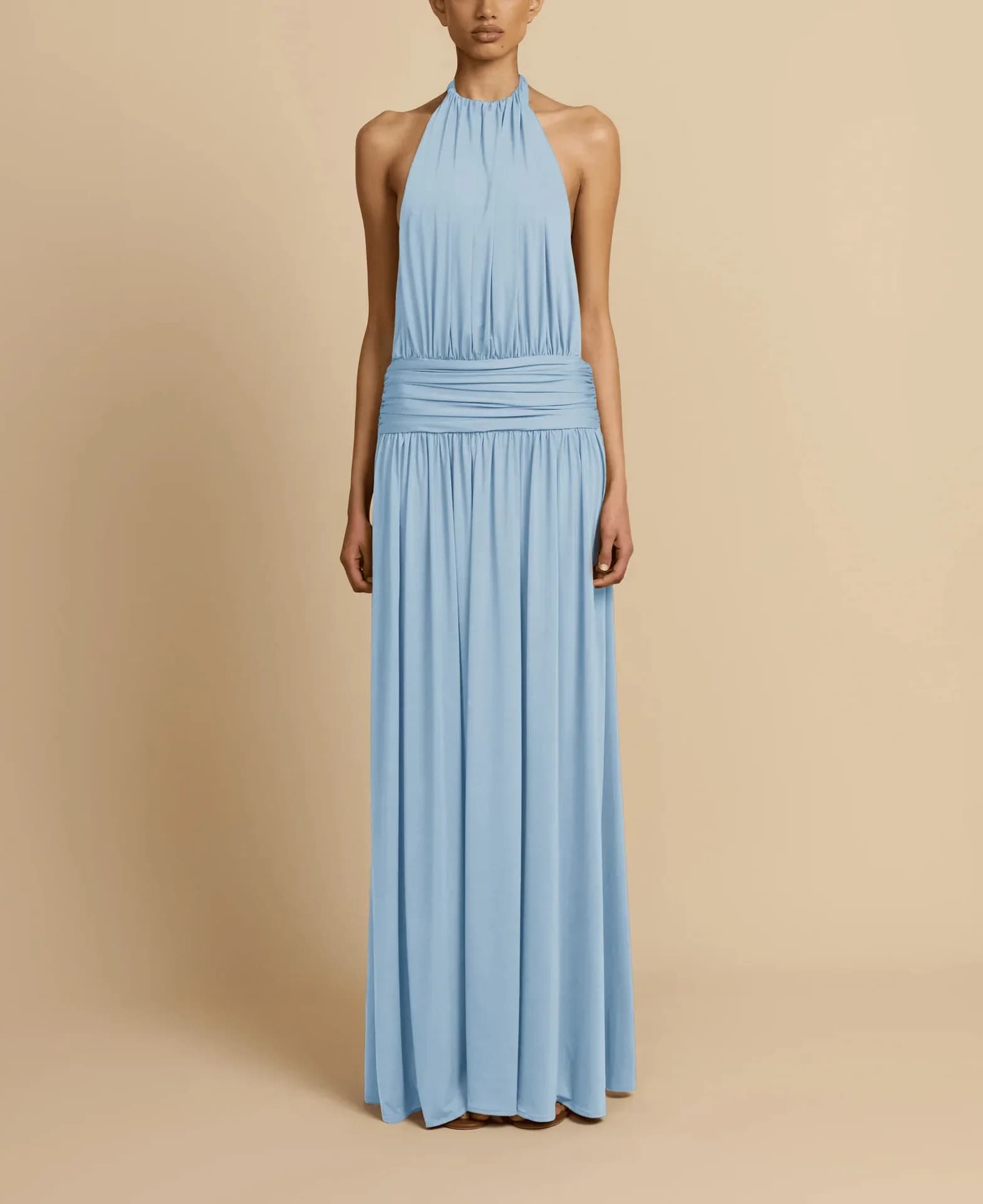 Elegant Halter Pleated Neck Evening Dress