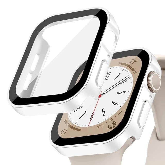 Glass+Case for Apple Watch 42 46mm 45mm 41 49 44mm 40 Mm Straight Edge Screen Protector Cover Case iWatch SE 6 7 8 9 10 11 Ultra