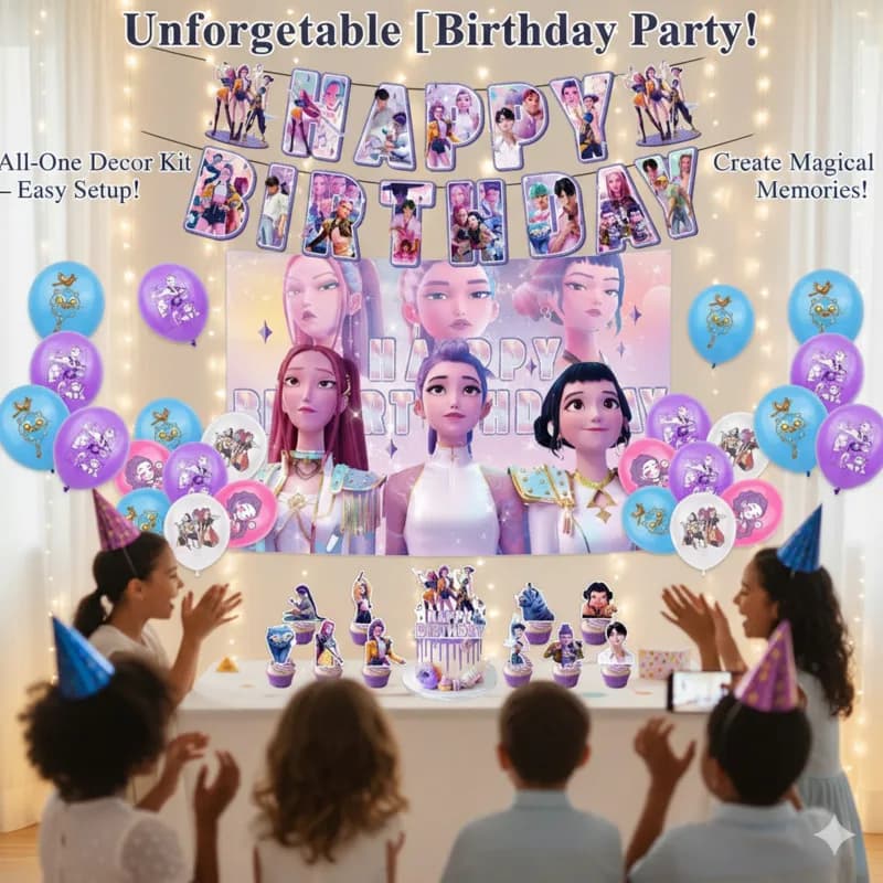 Birthday Kpop DIY Party Decoration Girl Group Themed Banner Flag Pulling Cake Inserting Balloon Background Cloth Insertion Set