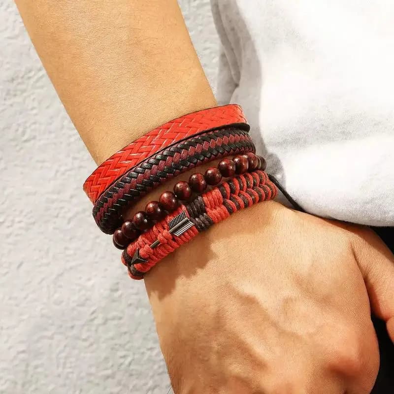 Mens Bohemian Leather Bracelet Set
