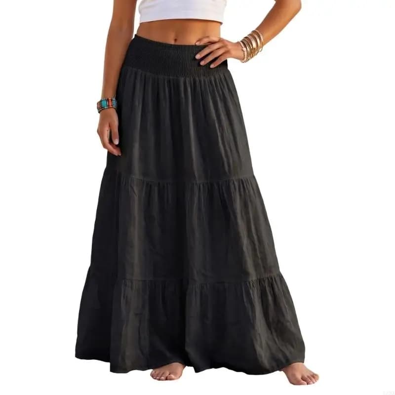 Women's Full Length Maxi Skirt with Shirred Waist