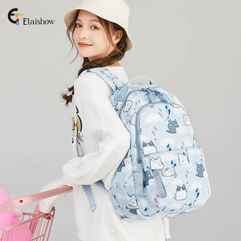 Cute Cat Print School Backpack for Girls