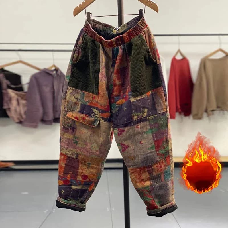 Ethnic Patchwork Cotton Padded Harem Pants