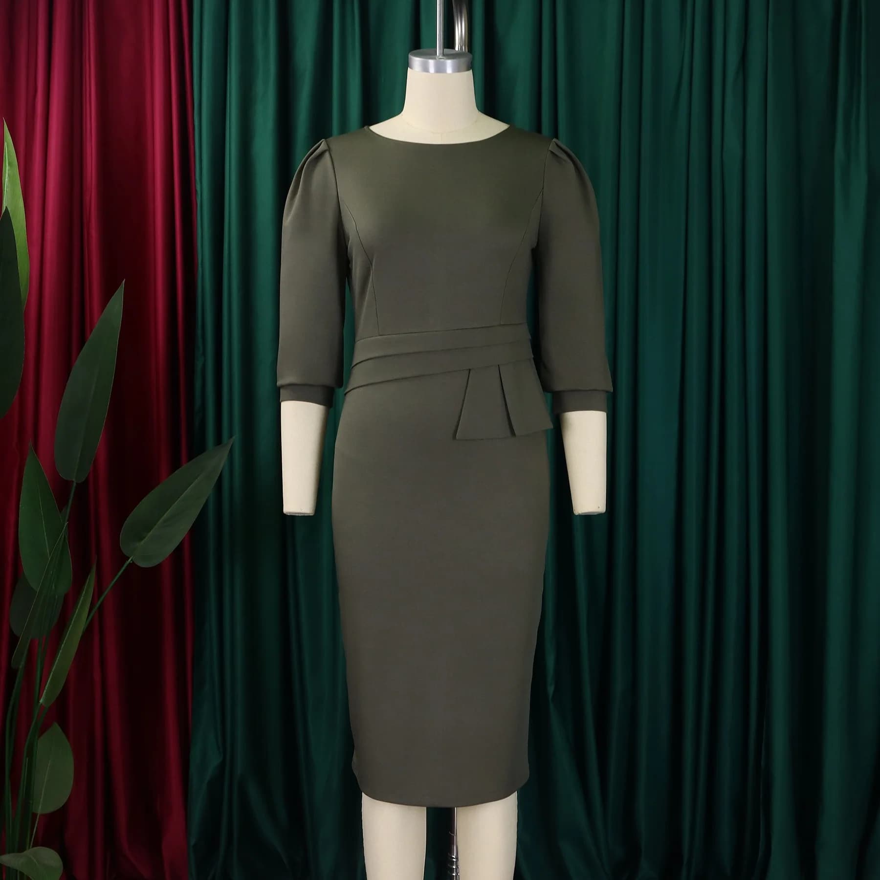 Elegant O-Neck Half Sleeve Sheath Work Dress