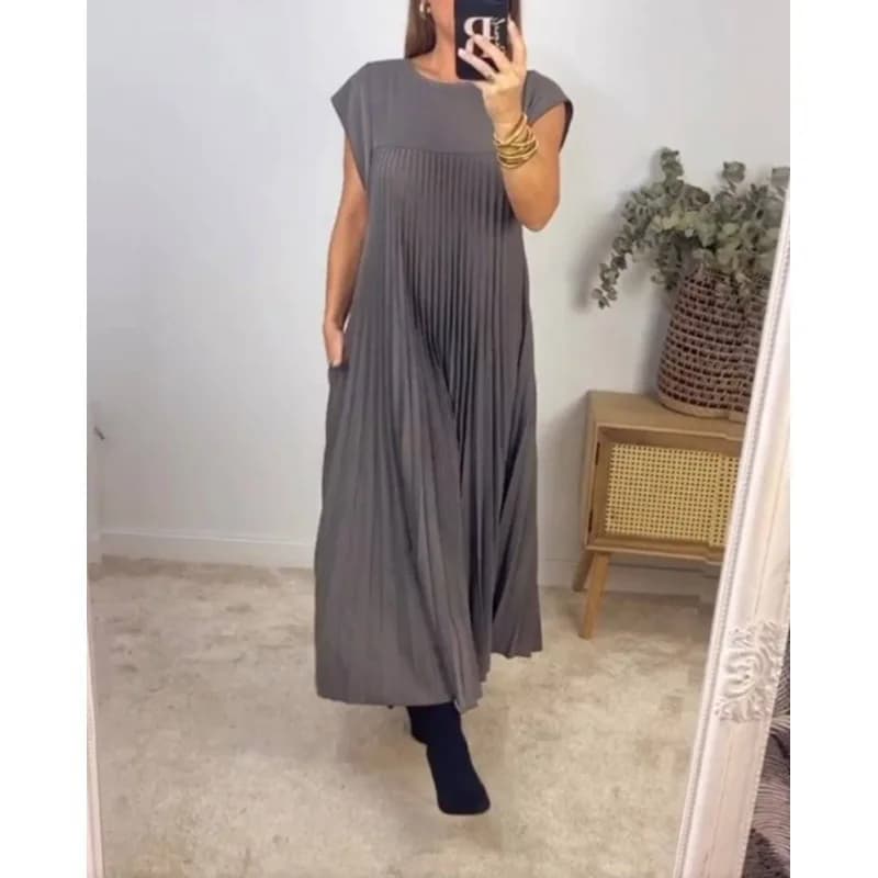 Women Dresses 2026 New fashion casual round-neck sleeveless pleated dress autumn spring women's clothing vestidoes