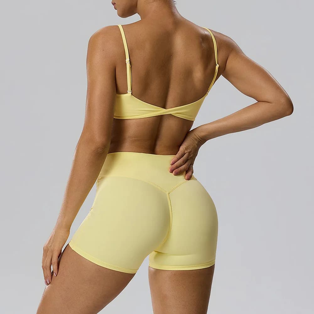 Fitness Bra with Chest Cushion, Underwear+Sports Shorts, Peach Hip yoga Three Part Pants, Sports yoga Set Fitness Training