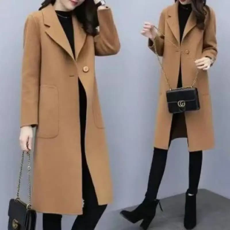 Plus Size Knee-Length Winter Woolen Coat
