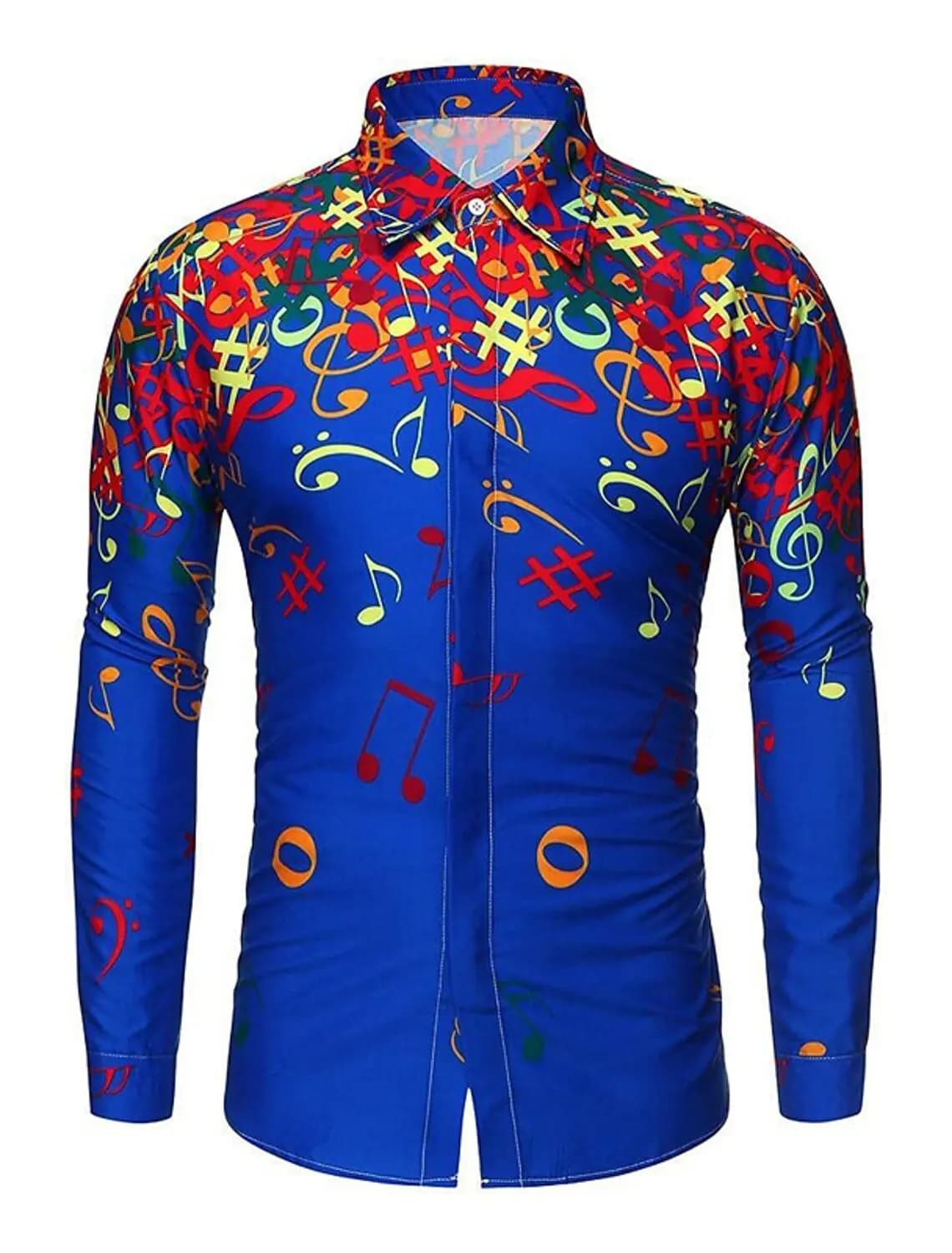 Men's Music Notes Print Button-Up Shirt