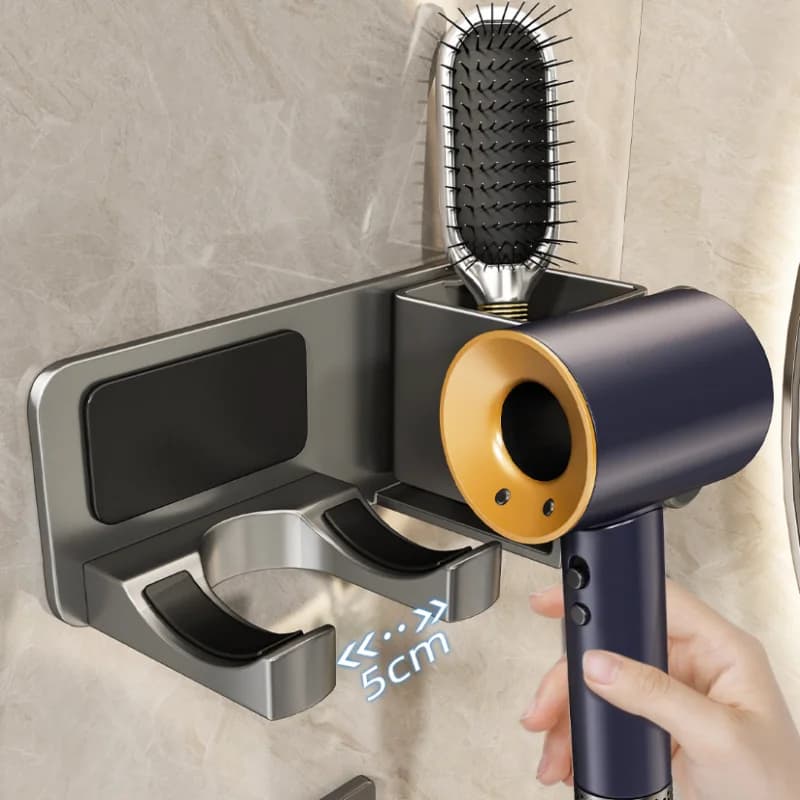 Bathroom Wall Organizer Rack, Hair Dryer Stand Equipped with Storage Box. Ideal for Placing Shaver and Toilet Supplies, Durable