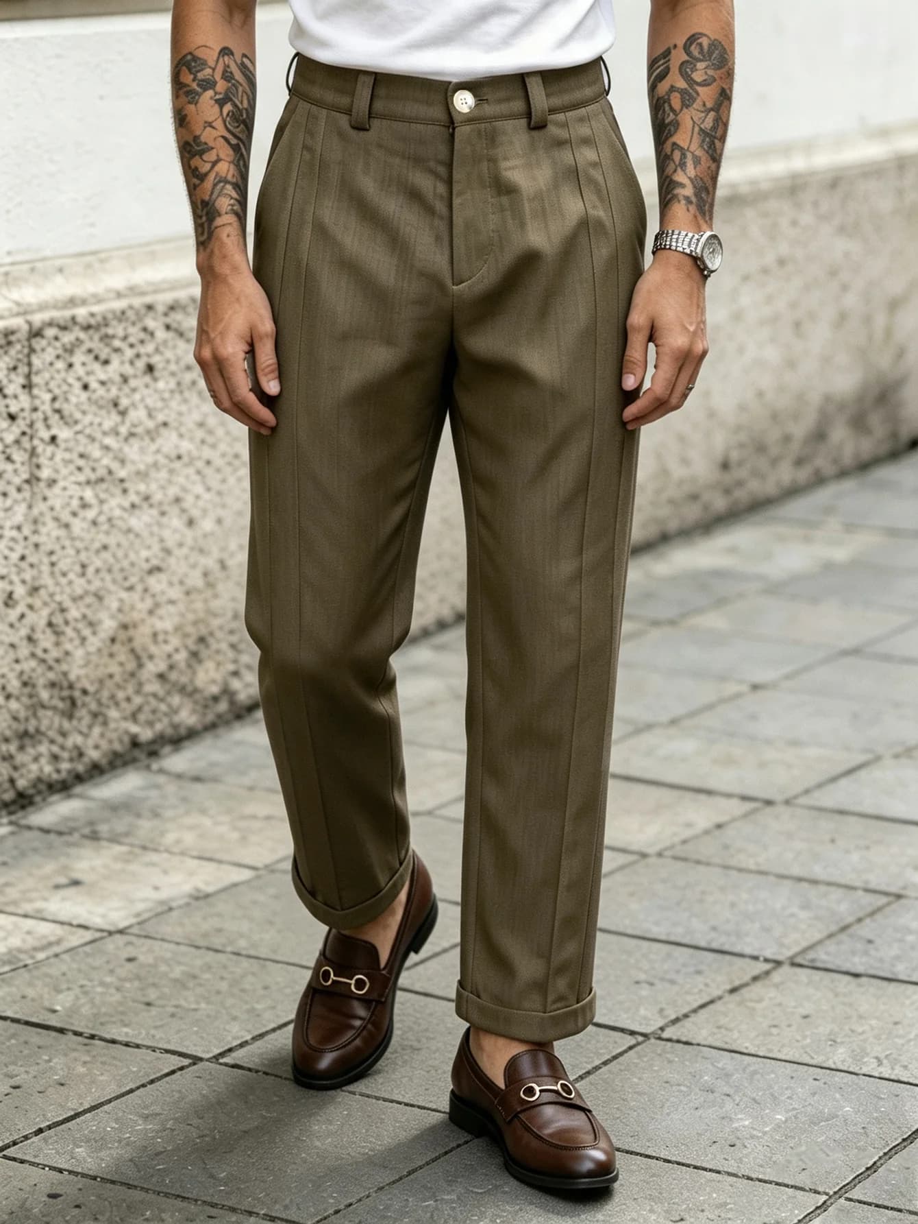 Khaki Men's Straight Fit Chinos