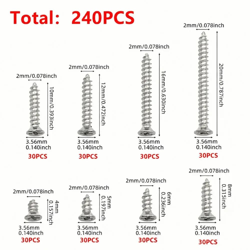 240-Piece Self-Tapping Wood Screw Set, 8 Sizes