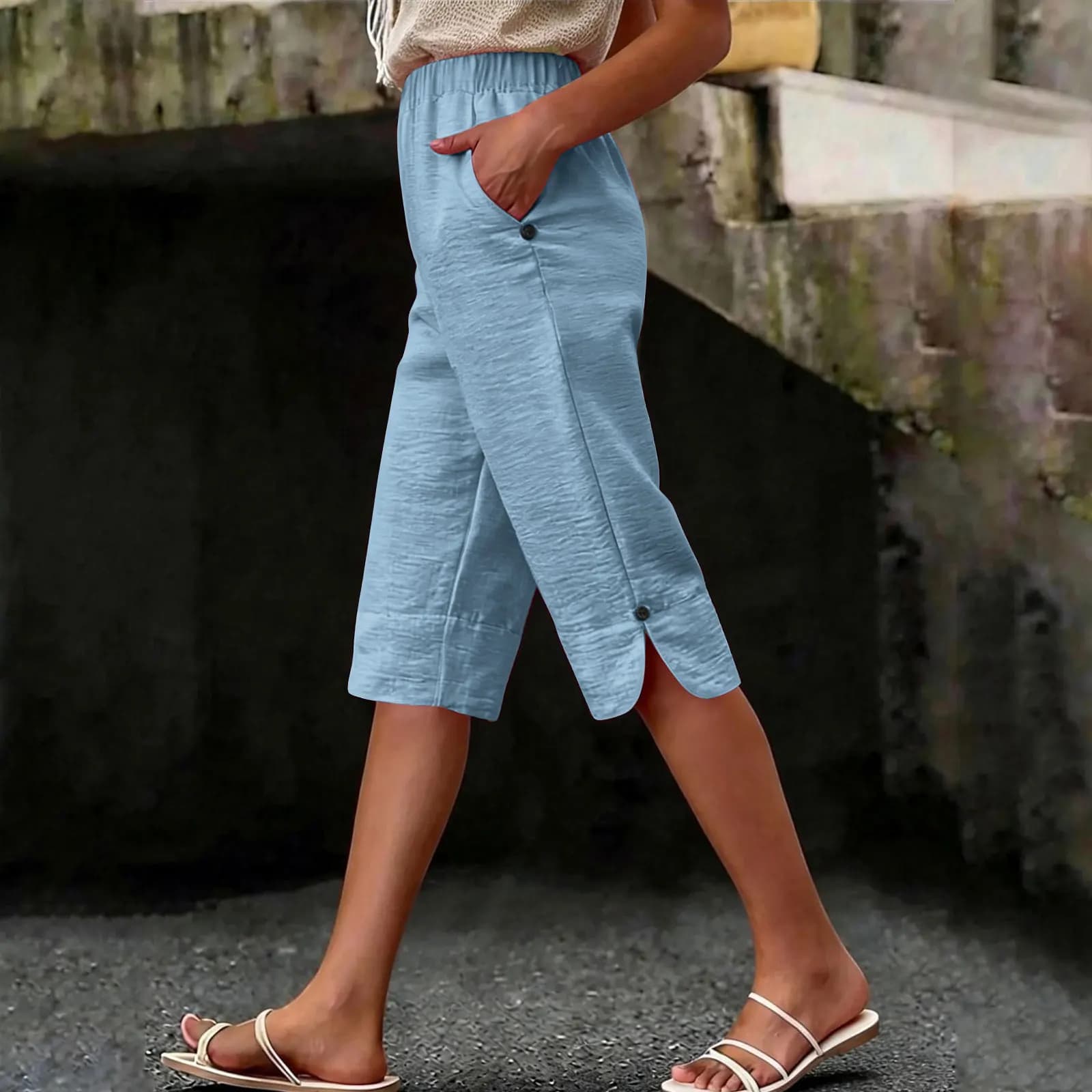 Women's High Waist Capri Pants with Pockets