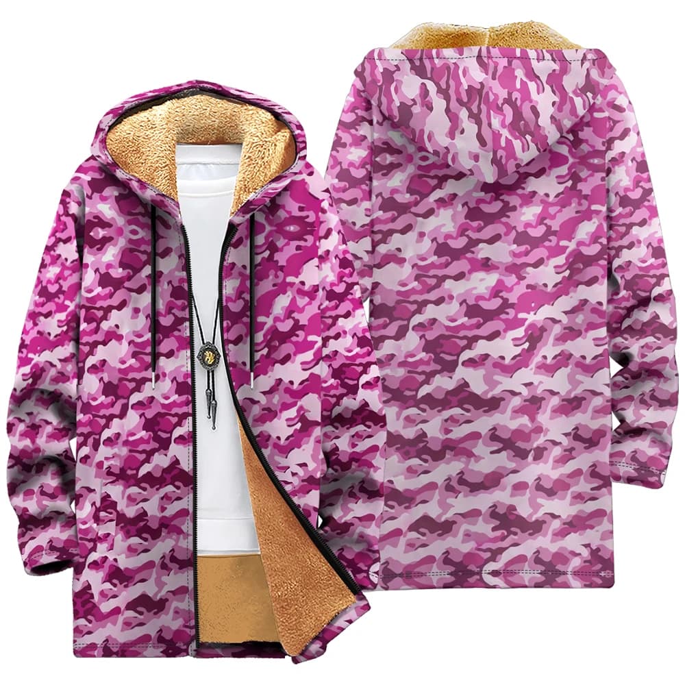 Camouflage Fleece-Lined Hooded Jacket