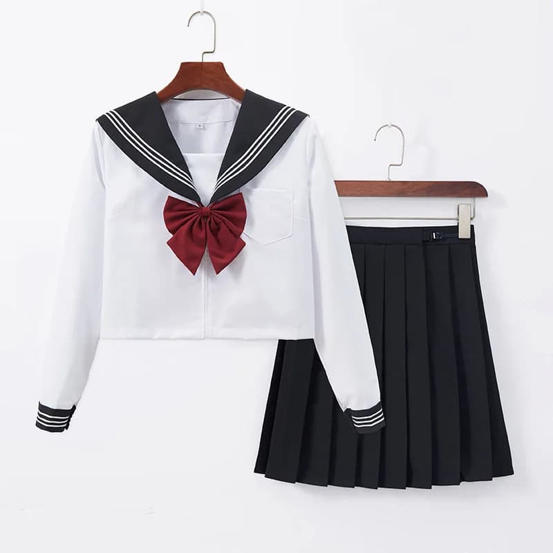 Japanese School Sailor Uniform Black White Three-Piece Set