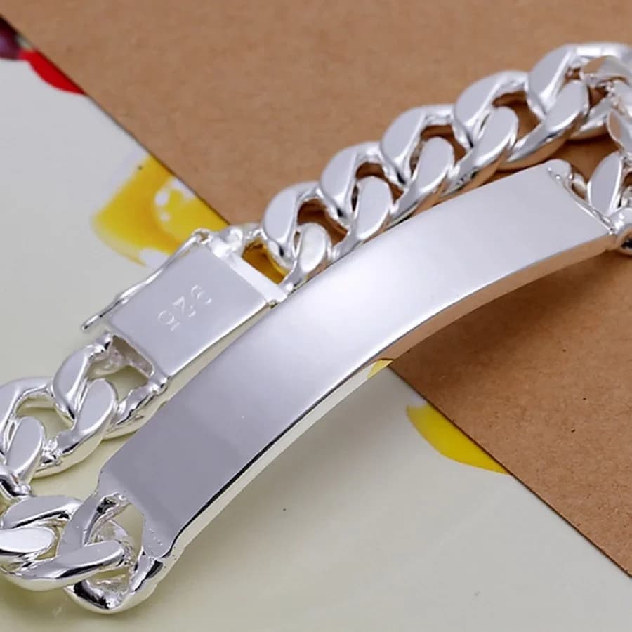 Silver Tone Chain Link Bracelet for Men