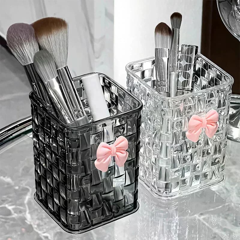 Desktop Pen Holder And Storage Box, Featuring A Bow Decoration And Storage Basket, Suitable For Storing Office Supplies