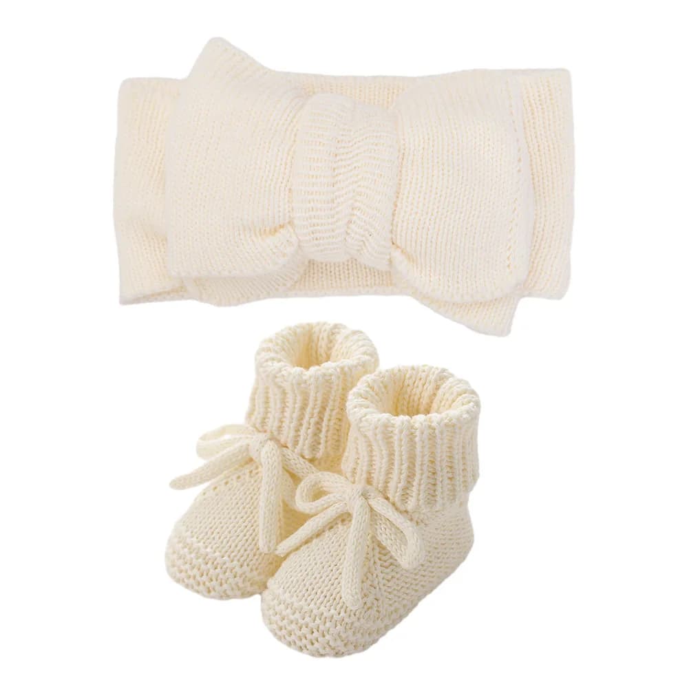 Baby Knitted Headband and Anti-Slip Crawling Socks Set