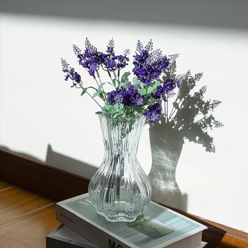 Ribbed Glass Vase Set of 2 for Flowers