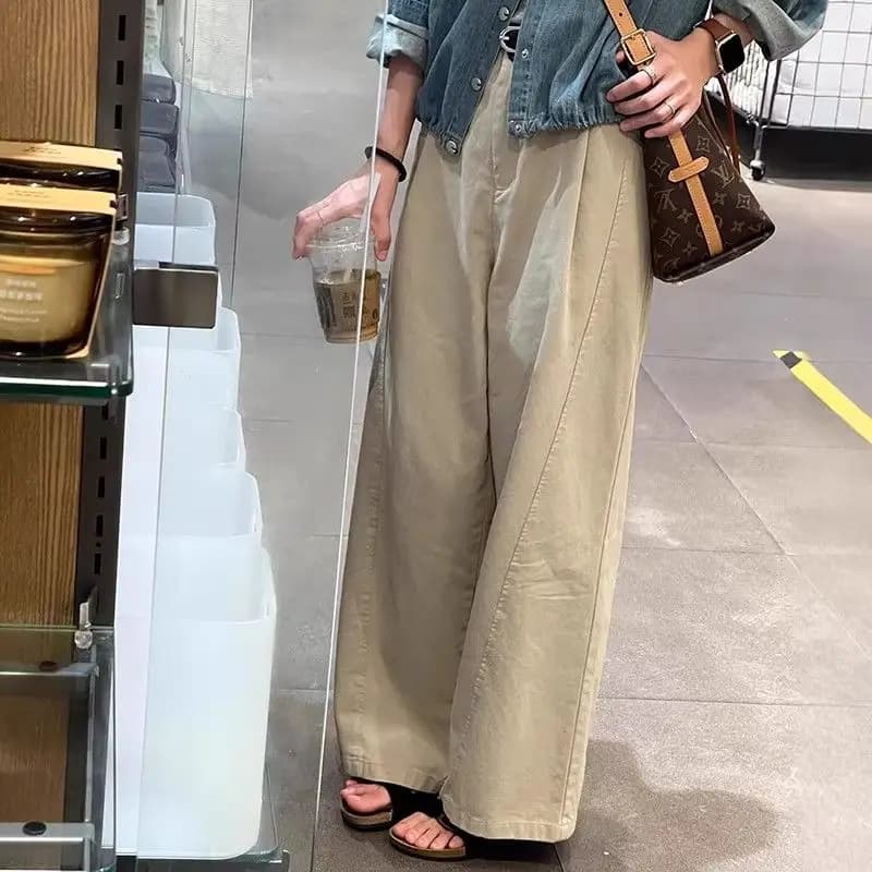 Khaki High Waist Wide Leg Casual Pants