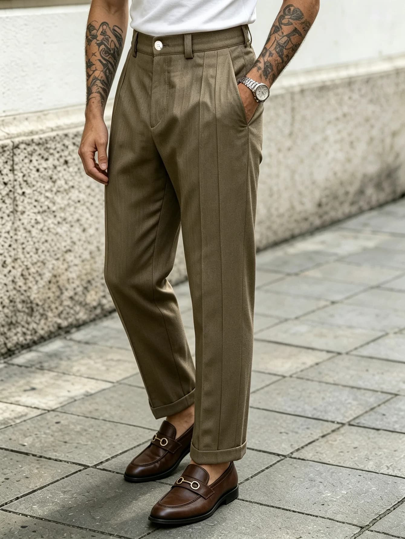 Khaki Men's Straight Fit Chinos