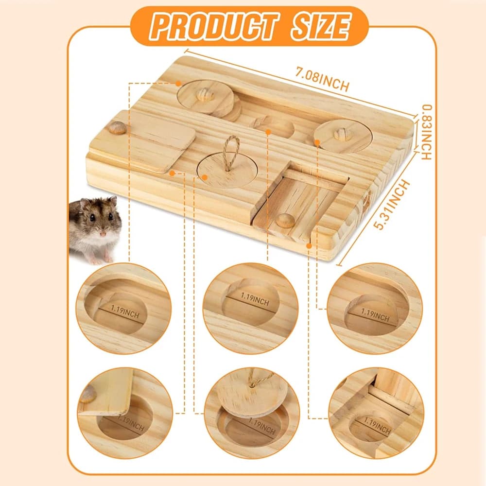 6-in-1 Wooden Foraging Toy for Small Pets