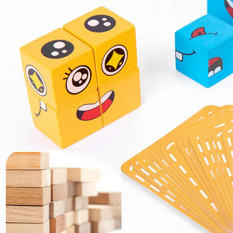 Cube Face Change Wooden Building Blocks Puzzle