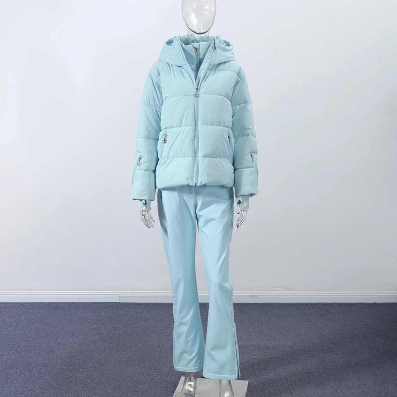 Women's Hooded Ski Suit with High-Waist Pants