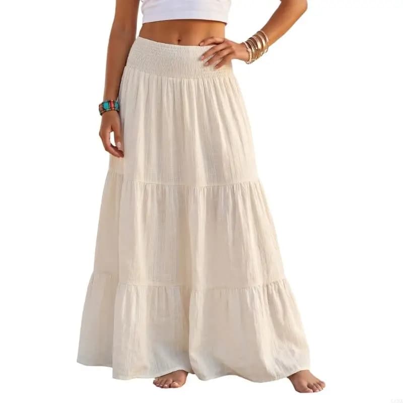 Women's Full Length Maxi Skirt with Shirred Waist