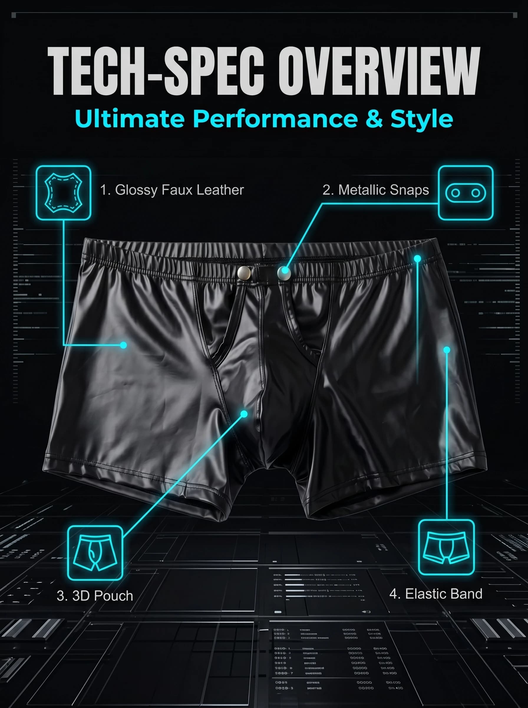 Men's PU Leather Boxer Briefs with Raised Button