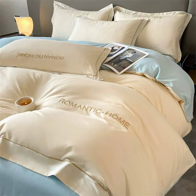 1 Set Cotton Bedding Set with Duvet Cover Bed Sheet Pillowcase Luxury  Bedsheet Solid Color King Queen Full Twin Size