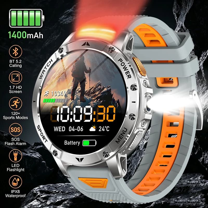 Smart Watch 1.7'' IPS Screen 1400mAh Battery IPX8 Waterproof 120+ Sports SOS LED BT Call Heart Rate Monitor Men Women