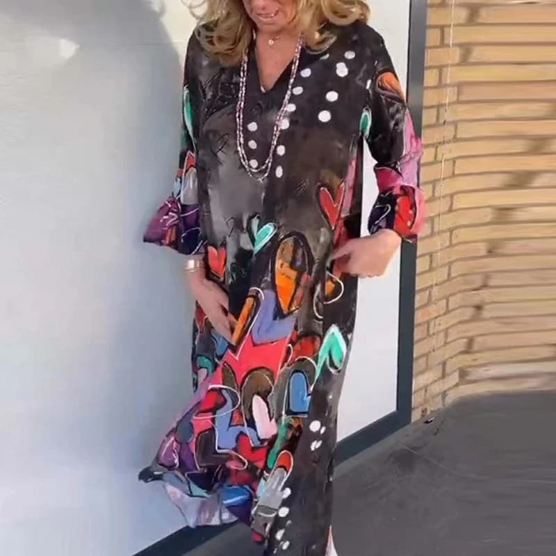 Vintage Print Maxi Dress with Long Sleeves