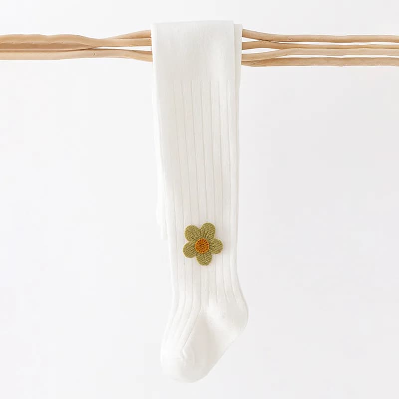 Kids Ribbed Tights With Floral Bow