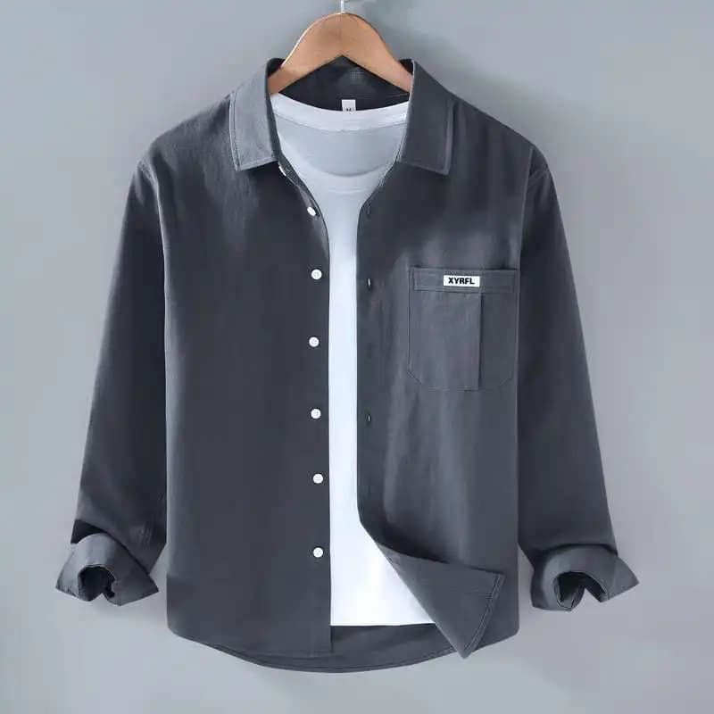 Men's Casual Solid Long Sleeve Button Up Shirt