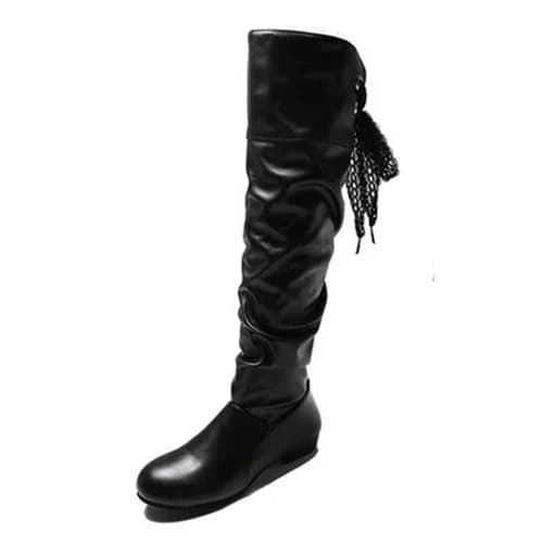 Shoes For Women  Knee High Boots Red Black White Tall Boots Woman Pleated Low Heel Casual Leather Female Long Shoes 2024