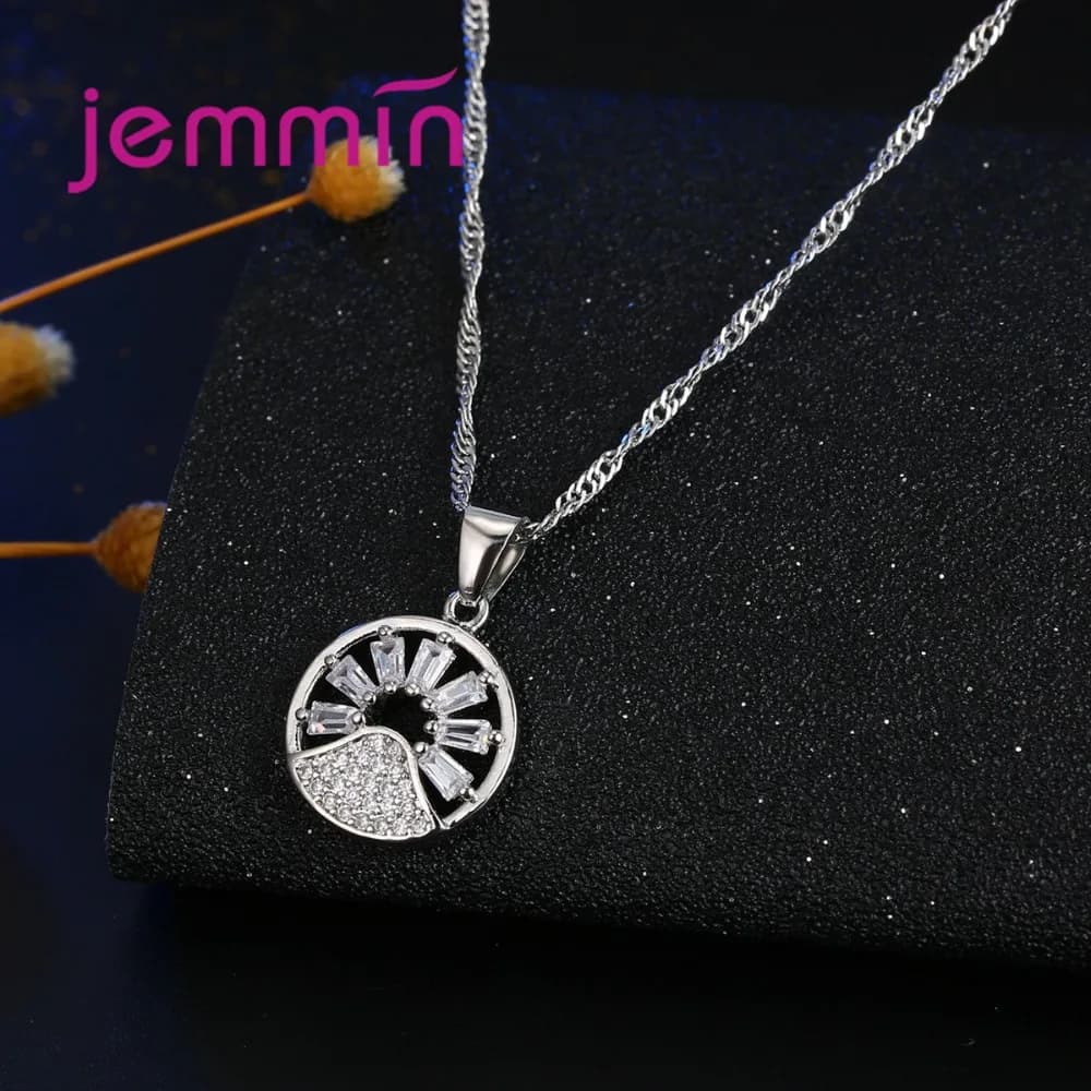 New Genuine 925 Sterling Silver Jewelry Set Fashion Wedding Jewelry Exquisit Round Design Earrings+Necklace Jewelry Sets