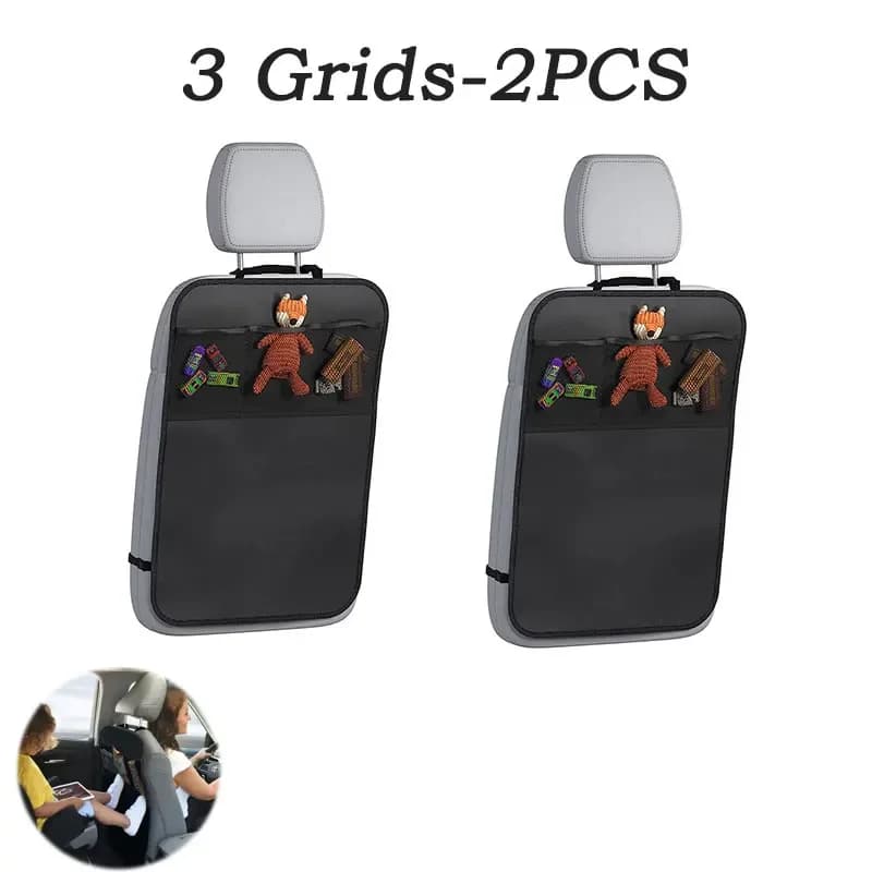Black Seat Cover for Kids with 3 Pocket Storage Organizer, Waterproof Kick Mats Backseat Protector, Car Seat Back Protectors