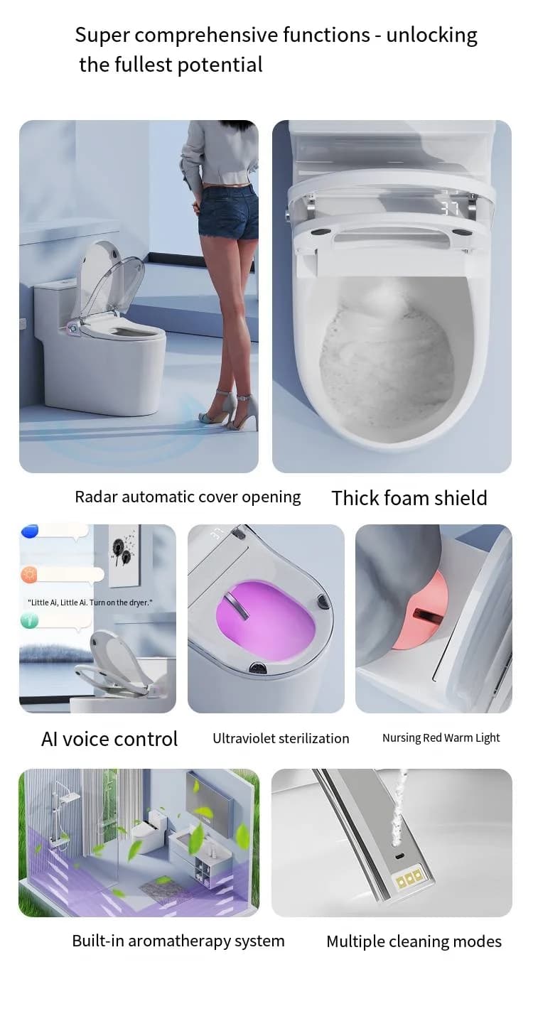 2025 Tiktok Small Size  Design Modern Smart Fully Automatic Flip Cover Remote Control Cleaning Drying Intelligent Toilet Seat