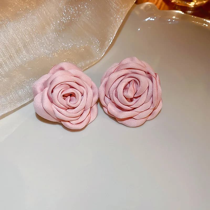 4 Pcs Jewelry Sets for Women Fabric Flowers Necklace Bracelet Earrings French Fashion Retro Style Girl Party Accessories Set