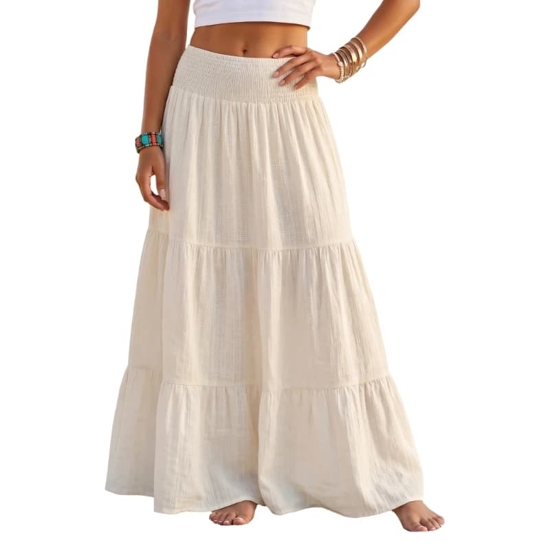 Women's Full Length Maxi Skirt with Shirred Waist