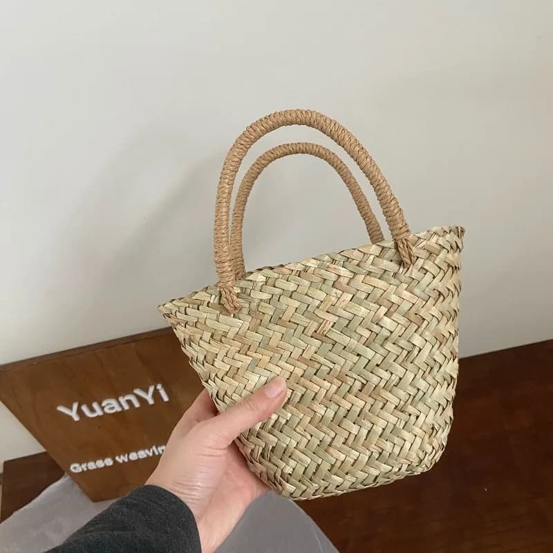 Women's Handwoven Handbag Summer Beach Bohemian Crochet Hollow Out Lightweight Small Top Handle
