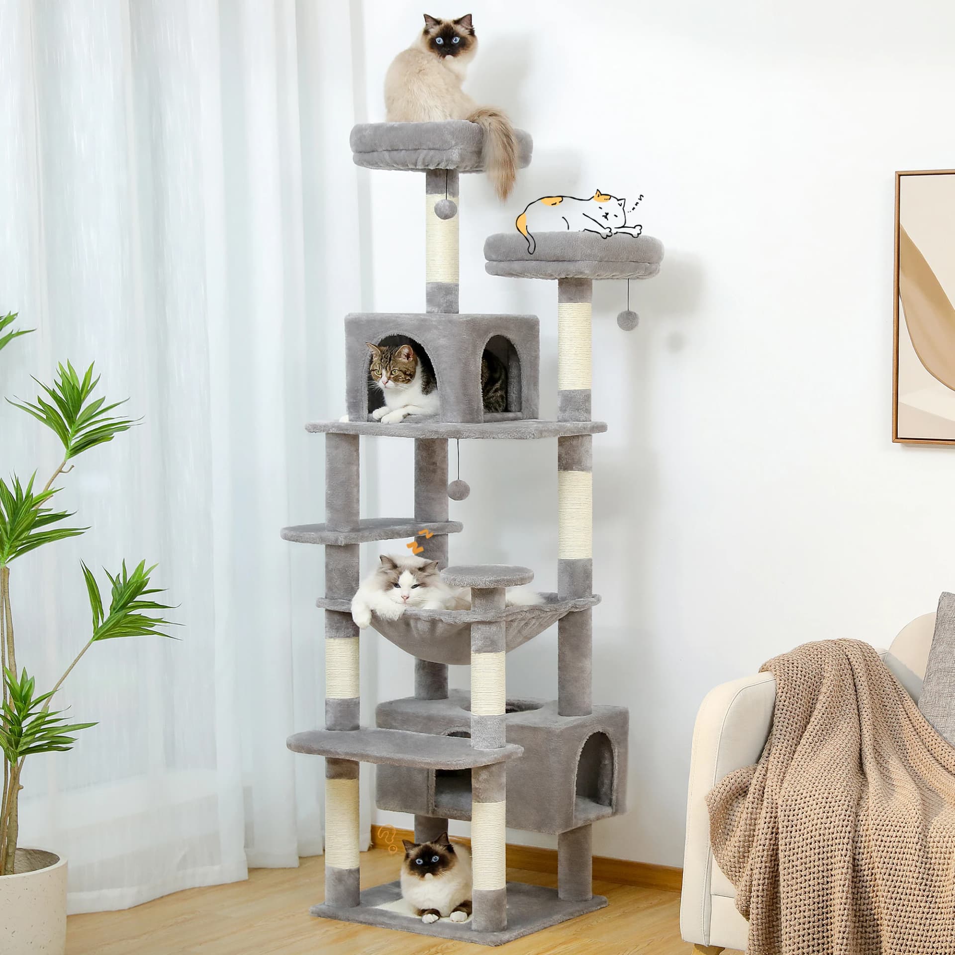 Large 72-Inch Cat Tree With Sisal Scratching Posts
