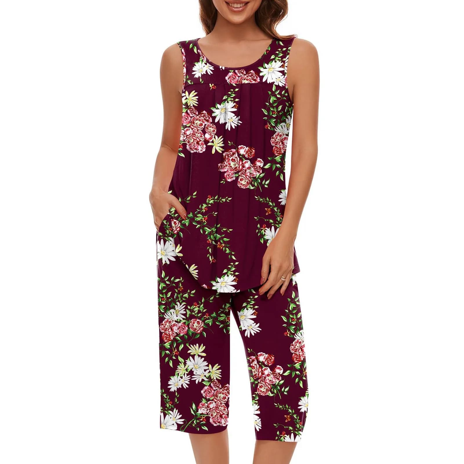 Women's Sleeveless Tank Top and Capri Pants Sleepwear Set
