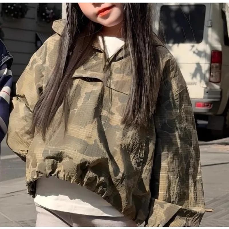 Girls Camouflage Hooded Casual Western Jacket