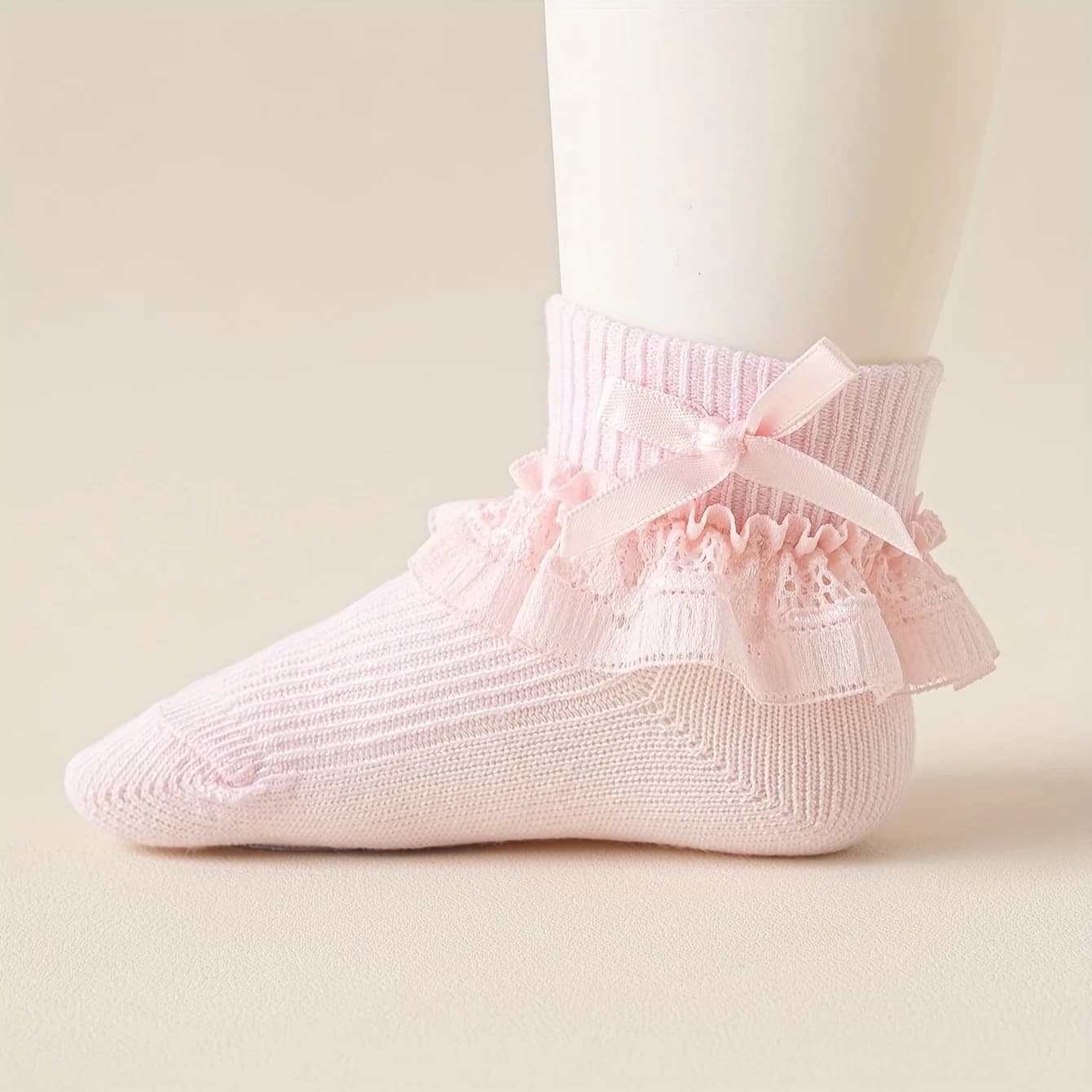Baby Girls' Ruffle Lace Ankle Socks with Bow, 5-Pack