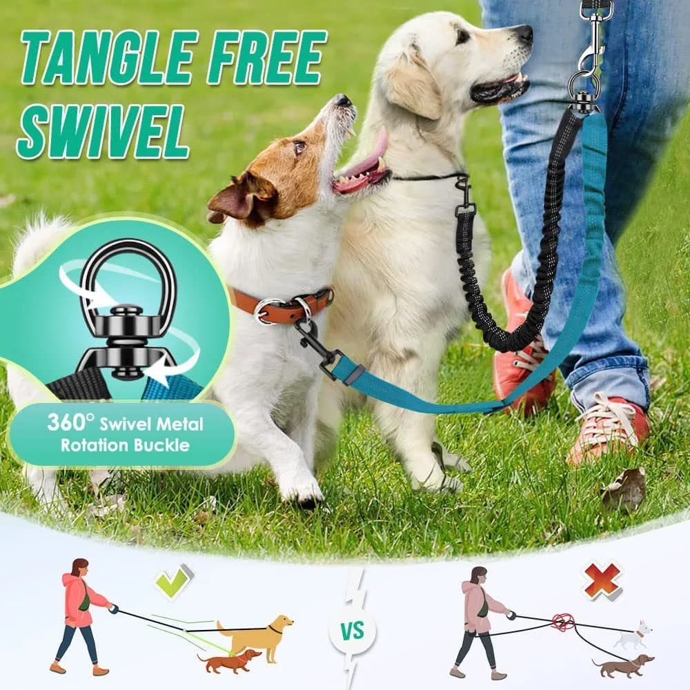 Double Dog Leash Coupler with Swivel Buckles