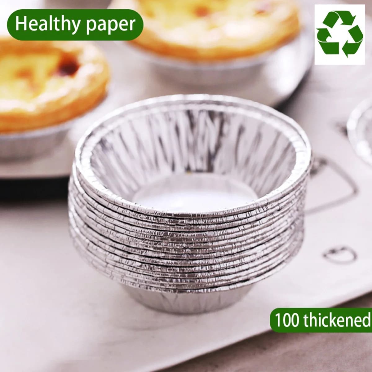 Disposable Aluminum Foil Egg Tart Molds, 100-Pack