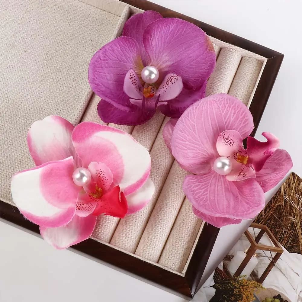 Hair Accessories Flower Hair Clip Pink Orchid Headdress Orchid Hairpin Hair Ornament Side Barrettes Bohemia Barrettes Bridal