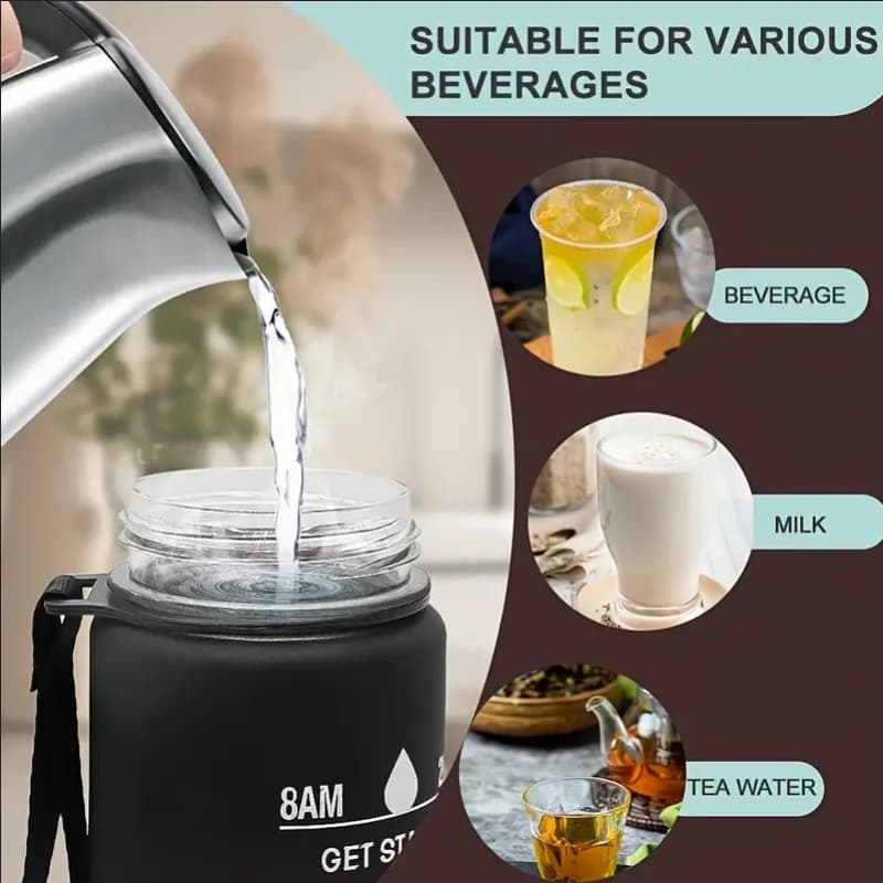 Sports Water Bottle with Time Tracker and Straw