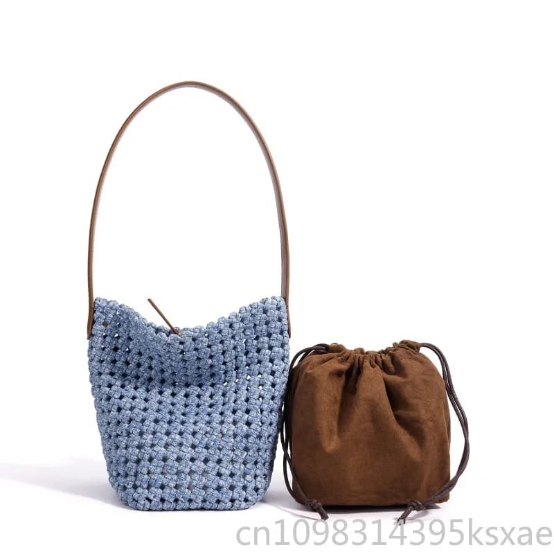 Women's Handwoven Hollow-Out Bucket Bag with Large Capacity Urban Daily Commute Versatile Minimalist